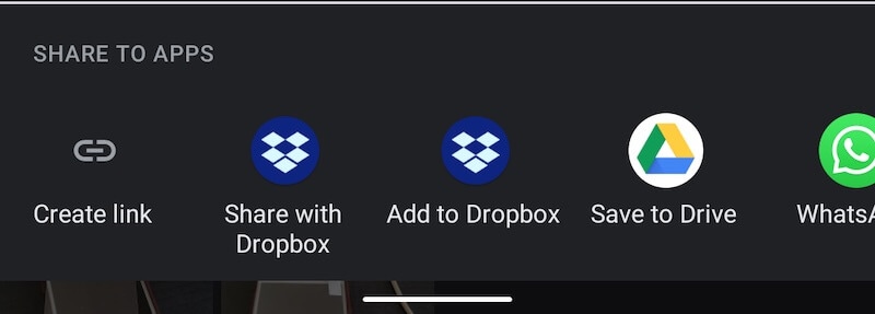 Option zum Teilen in Dropbox speichern