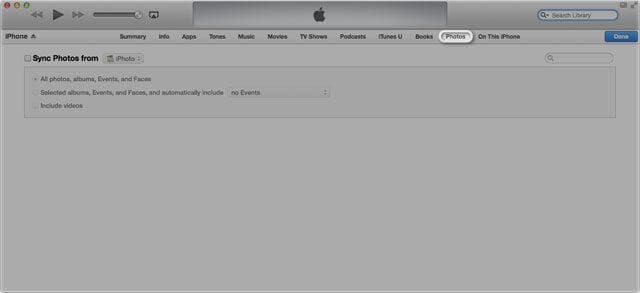 MacからiPadに写真を転送する-[写真]タブをクリックします