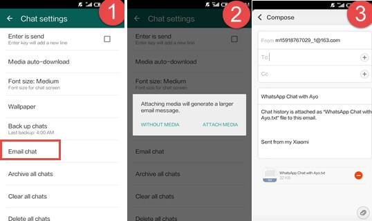 e-mail mensagens do whatsapp do android para o iphone