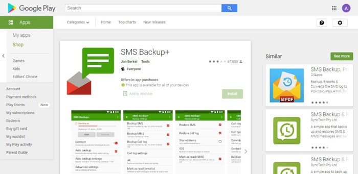 SMS-Backup+ Anwendung