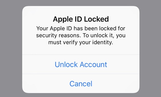 Apple id låst meddelande