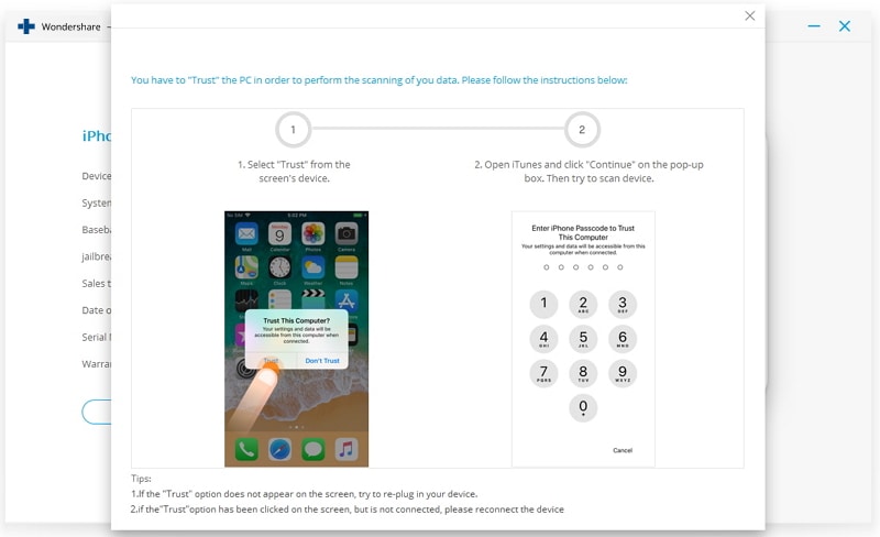 فتح رمز مرور iPhone باستخدام DrFoneTool - فتح الشاشة (iOS) - الثقة في الكمبيوتر