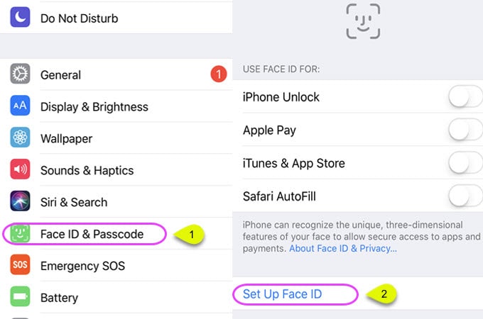 Lås opp iphone xs (maks) uten ansikts-ID, sett opp en Face ID senere