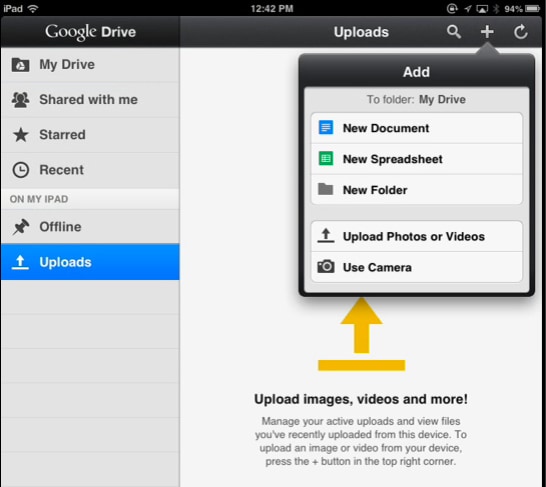 filmek átvitele iPadről PC-re a Google Drive segítségével - Videó hozzáadása