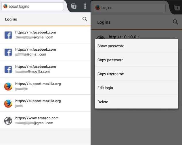 Firefoxアプリがパスワードを保存しました