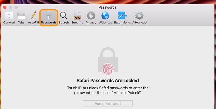 Safari 偏好設置密碼