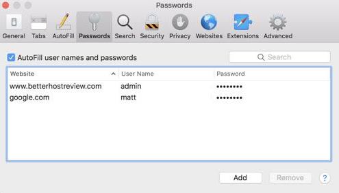 Safari 保存的密碼