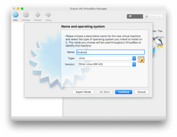 exécuter des applications Android sur mac : VirtualBox