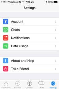 WhatsApp üzenetek biztonsági mentése - lépjen a Beállításokba
