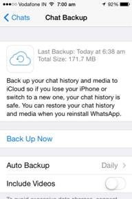 hacer una copia de seguridad de los mensajes de WhatsApp: toque la opción Copia de seguridad automática