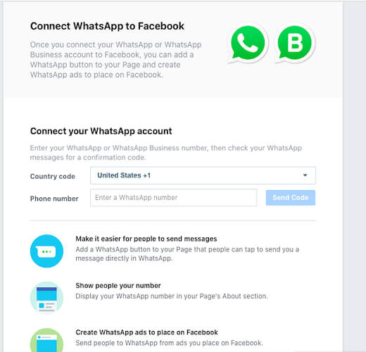 Połącz WhatsApp ze stronami na Facebooku